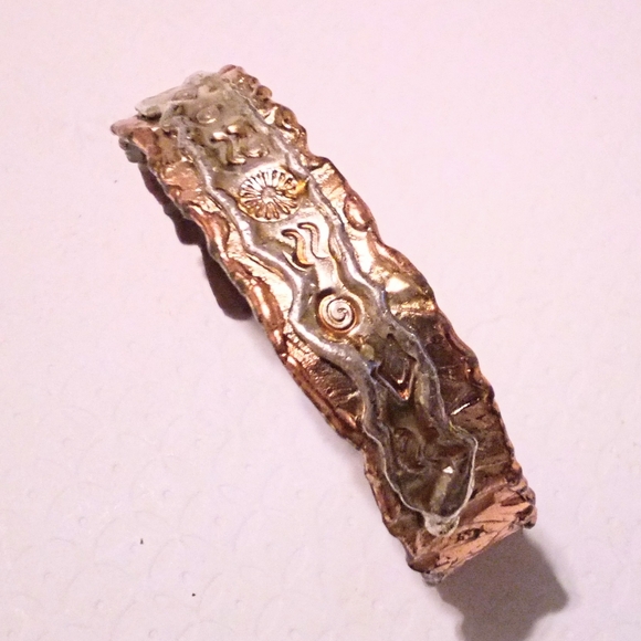 Southwestern Inspired Two Tone Copper Cuff Bracelet Signed GPLF - Picture 3 of 4
